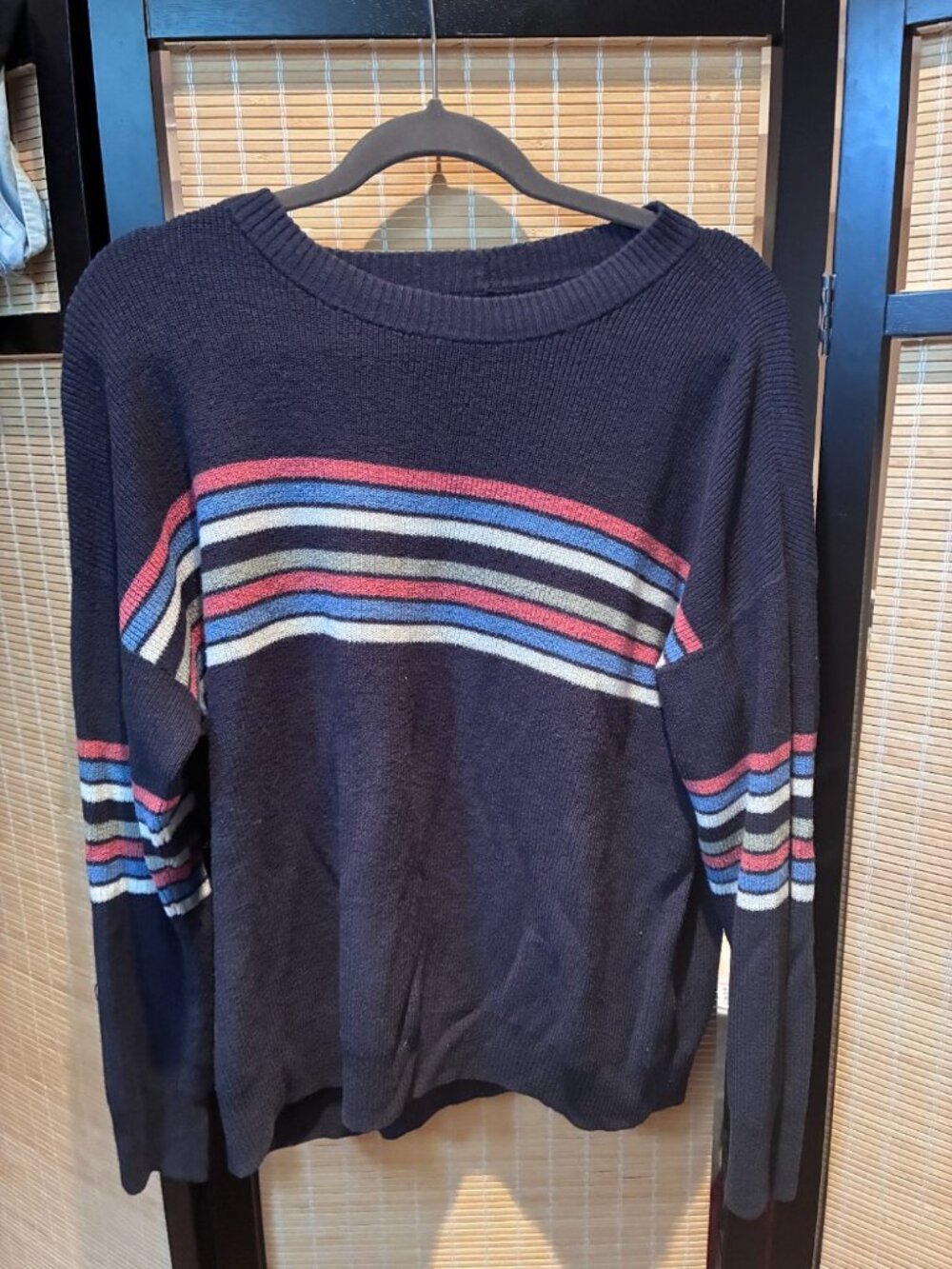 American Eagle Navy Multi-Stripe Crewneck Sweater M